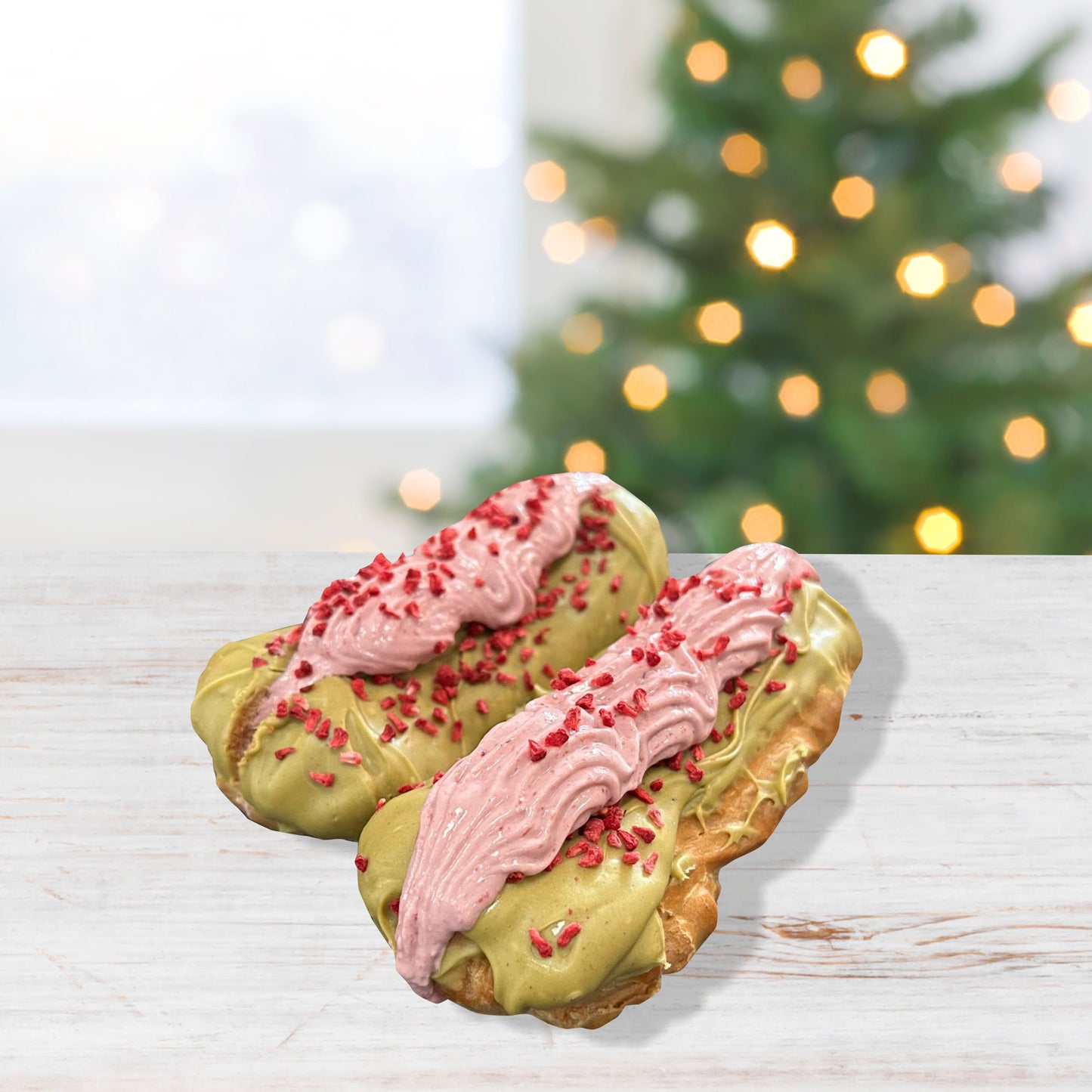 Raspberry & Pistachio Cheesecake Eclairs